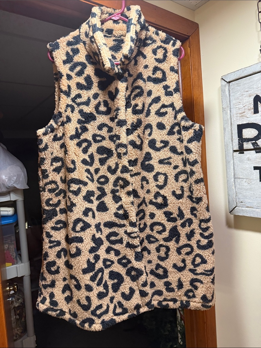 Kids Leopard Print Fuzzy Vest - Tan and Black